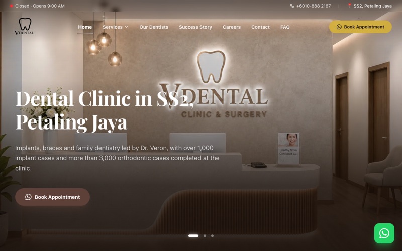 Home page of the V Dental Clinic website